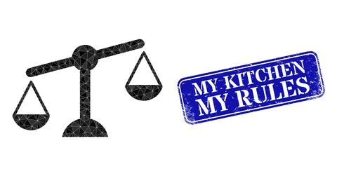 Grunge My Kitchen My Rules Watermark and Weight Measure Polygonal Icon Stock Illustration