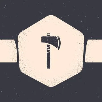 Grunge Native american tomahawk axe icon isolated on grey background. Monochrome Stock Illustration