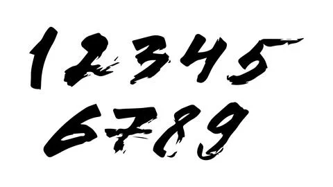 Grunge numbers set, vector distressed numbers handwritten in ink Stock Illustration