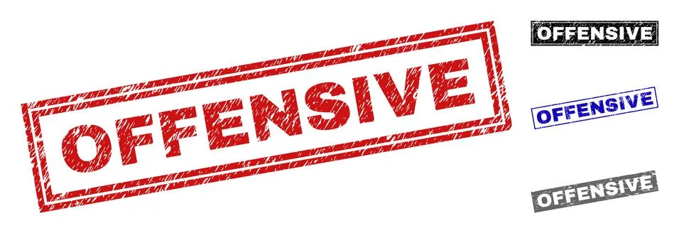 Grunge OFFENSIVE Scratched Rectangle Stamp Seals 스톡 일러스트