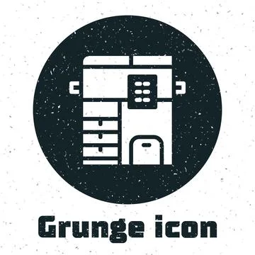 Grunge Office multifunction printer copy machine icon isolated on white Illustrazione stock