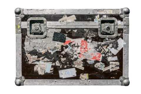 Grunge old dirty isolated road case or flight case with reinforced metal corn Foto stock