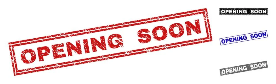 Grunge OPENING SOON Scratched Rectangle Stamps 스톡 일러스트