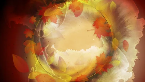 Grunge orange autumn fall motion background with leaves and glossy circle Stock Footage 280883175