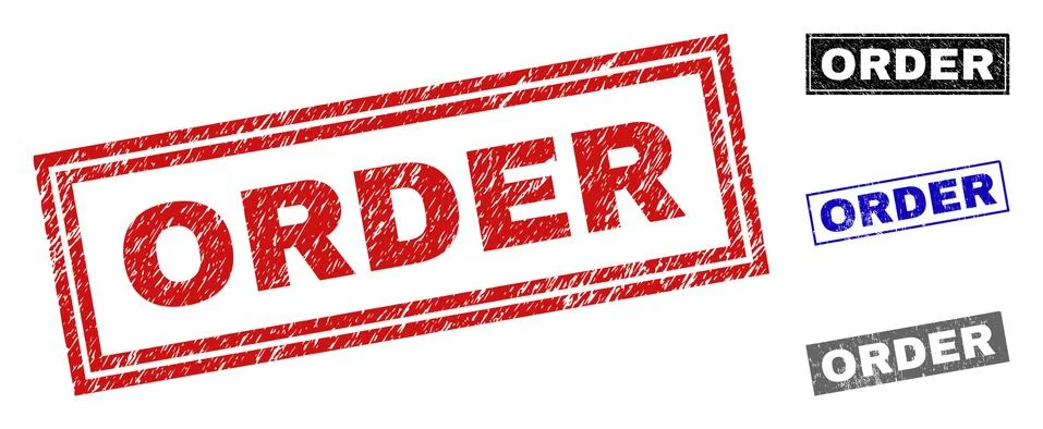 Grunge ORDER Textured Rectangle Stamp Seals Stock Illustration