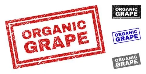 Grunge ORGANIC GRAPE Textured Rectangle Stamp Seals Stock Illustration