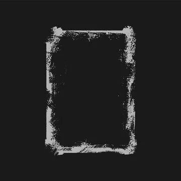 Grunge overlay grey frame, vector dirty paintbrush strokes rectangle border Stock Illustration