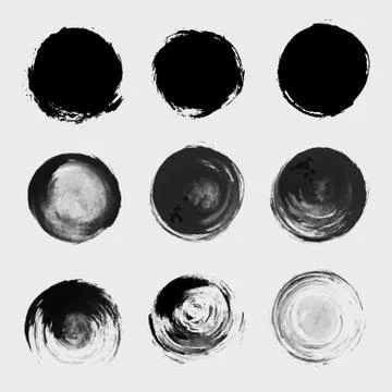 Grunge paint circle vector element set. Brush smear stain texture Illustrazione stock