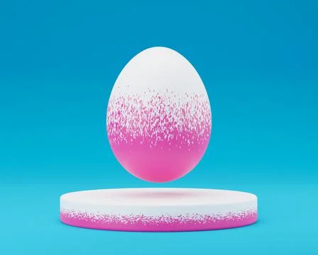 Grunge paint Easter egg on podium 3d render illustration on blue background.  스톡 일러스트