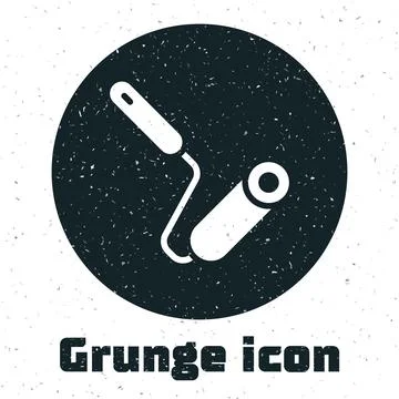 Grunge Paint roller brush icon isolated on white background. Monochrome vinta Stock Illustration