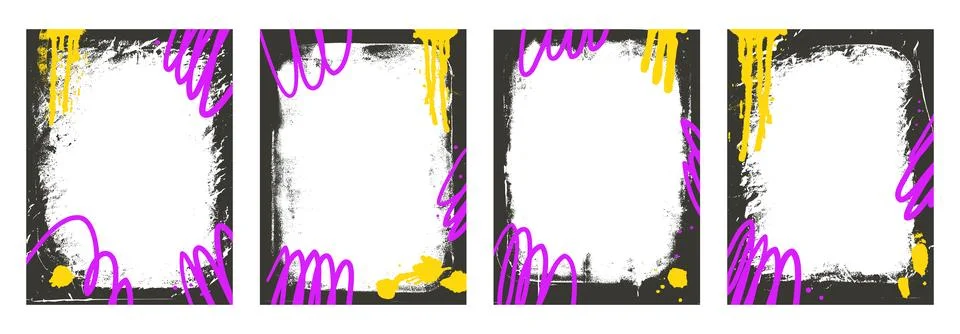 Grunge paint spray text boxes frames set. Graffiti callout templates with Illustrazione stock