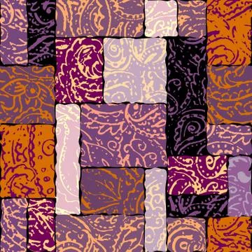 Grunge paisley pattern in collage patchwork style. 스톡 일러스트