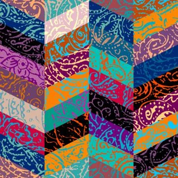 Grunge paisley pattern in collage patchwork style. 스톡 일러스트