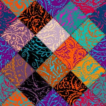 Grunge paisley pattern in collage patchwork style. 스톡 일러스트