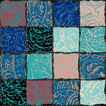 Grunge paisley pattern in collage patchwork style. Stock Illustration