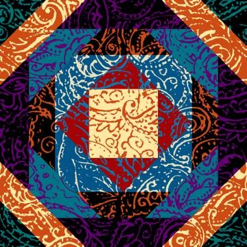 Grunge paisley pattern in collage patchwork style. Stock Illustration