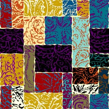 Grunge paisley pattern in collage patchwork style. 스톡 일러스트