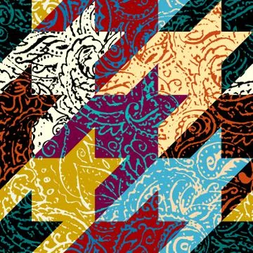 Grunge paisley pattern in collage patchwork style. 스톡 일러스트