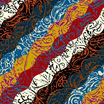 Grunge paisley pattern in collage patchwork style. 스톡 일러스트