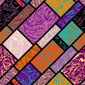 Grunge paisley pattern in collage patchwork style. 스톡 일러스트