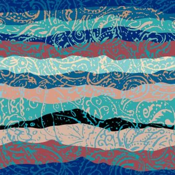 Grunge paisley pattern in collage patchwork style. 库存插图