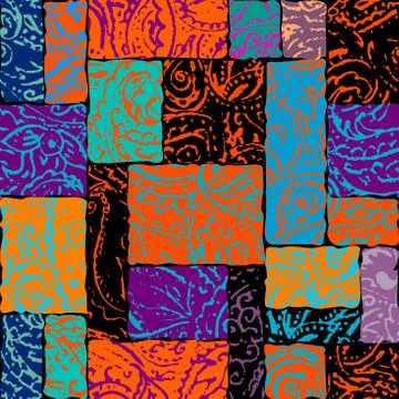 Grunge paisley pattern in collage patchwork style. 스톡 일러스트