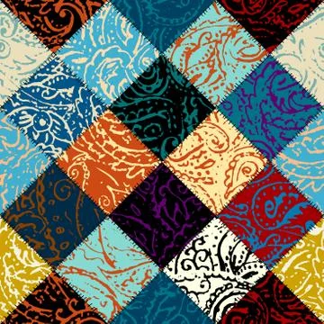 Grunge paisley pattern in collage patchwork style. 스톡 일러스트