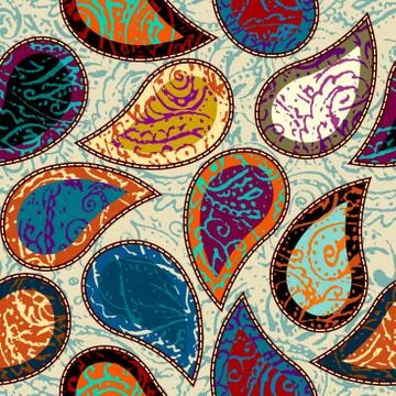 Grunge paisley pattern in collage patchwork style. 스톡 일러스트