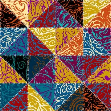 Grunge paisley pattern in collage patchwork style. 스톡 일러스트