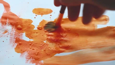 Grunge pattern. Abstractionism in modern style. Orange paint on white sheet. Stockbeeldmateriaal 220620476