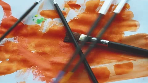 Grunge pattern. Abstractionism in modern style. Orange paint on white sheet. Stockbeeldmateriaal 220874938