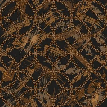 Grunge pattern with chains, paint brush strokes Stock Illustration