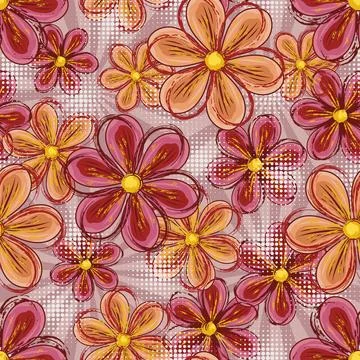 Grunge pattern with chamomile flowers, halftone Stock Illustration