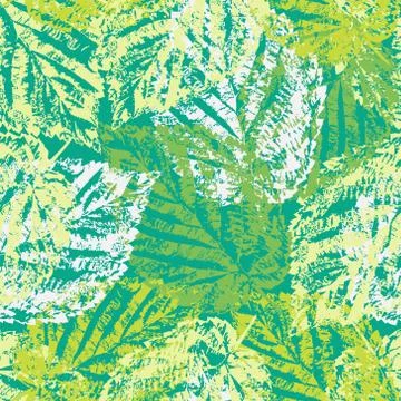 Grunge pattern with leaves on green background Stock Illustration