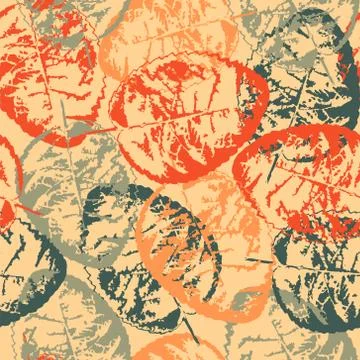 Grunge pattern with leaves on orange background Stock Illustration