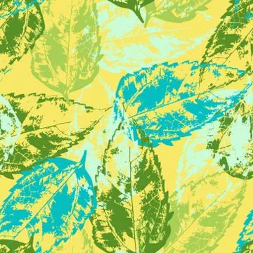 Grunge pattern with leaves on yellow background Stock Illustration