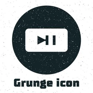 Grunge Pause button icon isolated on white background. Monochrome vintage イラスト素材