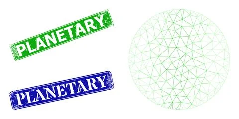 Grunge Planetary Seals and Triangular Mesh Round Sphere Icon Stock Illustration