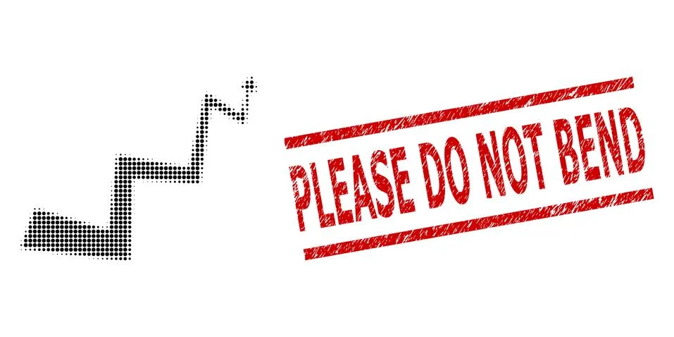 Grunge Please Do Not Bend Stamp and Halftone Dotted Curve Arrow Illustrazione stock