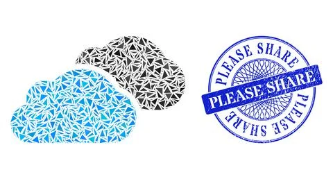 Grunge Please Share Stamp Seal and Triangle Clouds Mosaic 스톡 일러스트