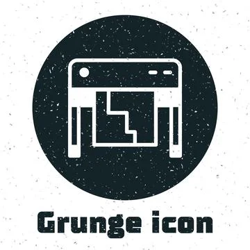 Grunge Plotter icon isolated on white background. Large format multifunction Stock Illustration