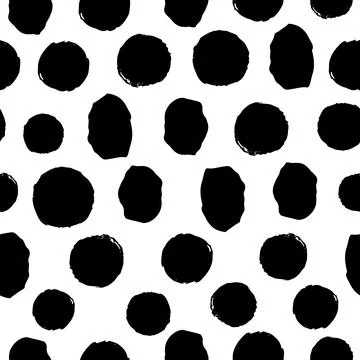 Grunge polka dot seamless vector pattern. Hand drawn black circle brushstroke Stock Illustration