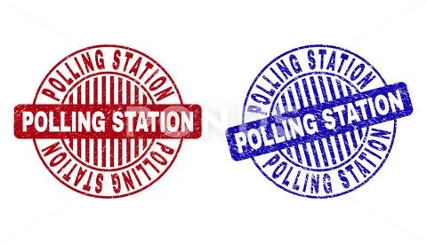 Grunge POLLING STATION Scratched Round Stamps Stock Illustration