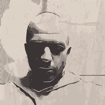 Grunge portrait of a guy on a white background Stock Illustration