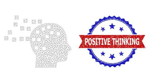 Grunge Positive Thinking Round Rosette Bicolor Seal and Mesh 2D Mind Compilation Stock Illustration