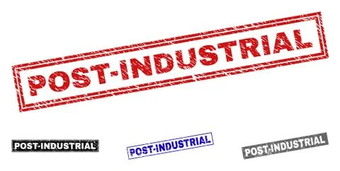 Grunge POST-INDUSTRIAL Scratched Rectangle Stamps Stock Illustration