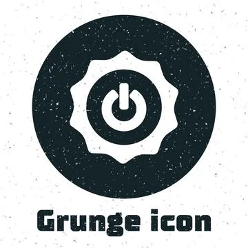 Grunge Power button icon isolated on white background. Start sign. Monochrome Illustrazione stock