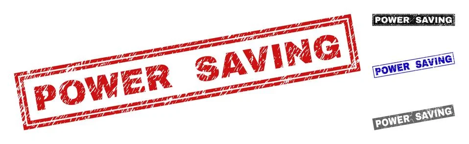 Grunge POWER SAVING Scratched Rectangle Stamps Stock Illustration