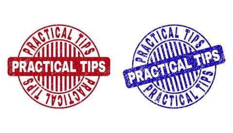 Grunge PRACTICAL TIPS Textured Round Stamps Stock Illustration
