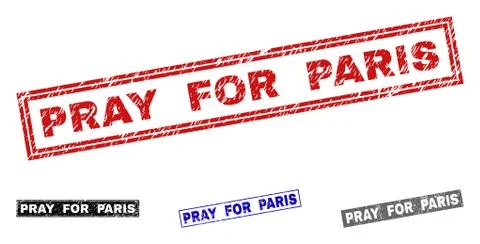 Grunge PRAY FOR PARIS Scratched Rectangle Watermarks Stock Illustration